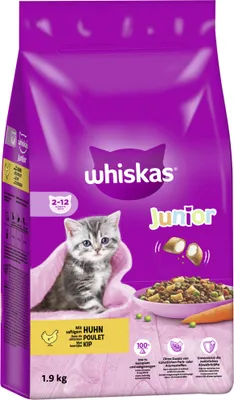 Produktbild von Whiskas Katzenfutter Trockenfutter Kätzchen Junior Kitten mit Huhn 1,9kg