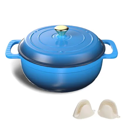 Produktbild von FCH Gusseisen Topf 26cm - 6QT-5.5L Emaille Bräter mit Deckel backofengeeignet - für Küche Backen Schmoren Braten (Blau)