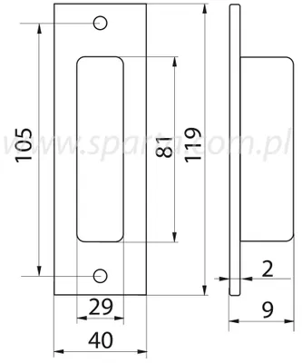 Produktbild von B-HARKO P002SN Rechteckiger Griff für Schiebetüren 118x40 mm, Nickel satiniert