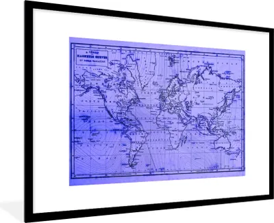 Produktbild von MuchoWow® Gerahmtes Poster Weltkarte - Vintage - Lila 90x60 cm - Poster mit Schwarzem Bilderrahmen Wandposter Rahmen Foto Bilder - Wanddekoration - Fotos