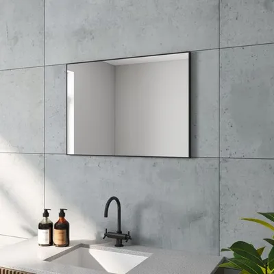 Produktbild von 80x60 cm Wandspiegel Modern Badspiegel Rechteckiger Spiegel Mattschwarzer Aluminiumrahmen horizontaler vertikaler EinbauGeeignet für Badezimmer, Schlafzimmer, Friseursalons, Eingänge usw.