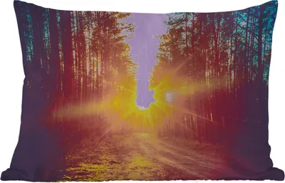 Produktbild von MuchoWow® Outdoor Kissen - Sonnenuntergang - Bäume - Wald - Natur - 50x30 cm - Wetterfest - Lounge Kissen - Sofa kissen - Wohnzimmer Dekoration
