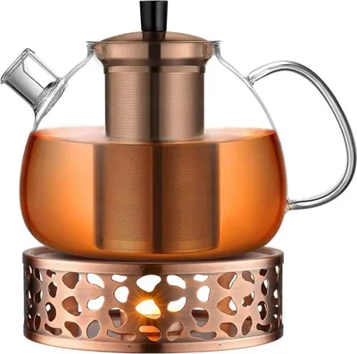 Image de Théière en verre avec passoire à thé et chauffe-théière, 1500 ml, acier inoxydable