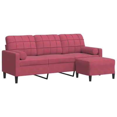 Produktbild von 3-Sitzer-Sofa mit Hocker Weinrot 180 cm Samt