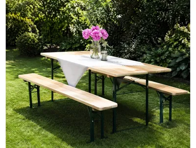 Obrázok produktu pre Pivný set BAVORD LUX 220x50 cm – stôl + 2 lavice, masív smrek 30 mm, okrúhly rám Ø30 mm