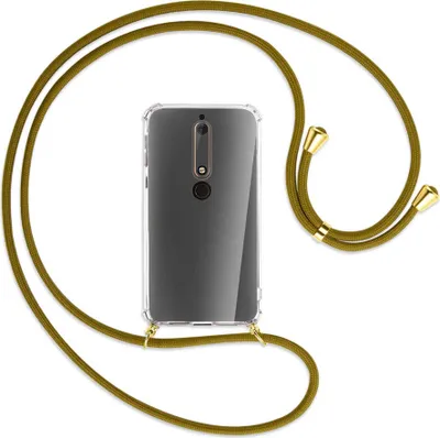 Produktbild von Handykette Backcover-Schutzhülle mit Band (Metall goldfarben) für Nokia 6.1 - khaki