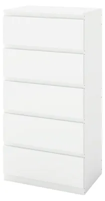 Immagine prodotto di Comodino/Credenza bianca, 5 cassetti, design semplice, spazio contenitivo