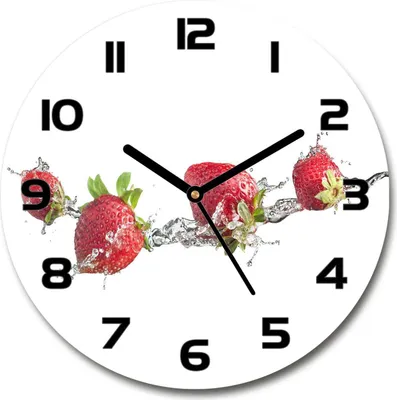Produktbild von Wanduhr aus Glas 30fi Glasbild Glasuhr Gehärtetes Glas - schwarze-zeiger - Strawberries and water