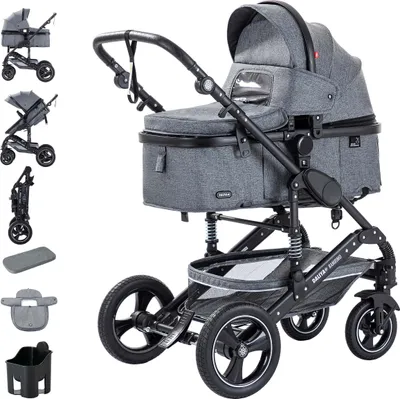 Produktbild von Daliya® BAMBIMO 2in1 Kinderwagen mit Airless-Rädern, leichtem Aluminiumrahmen & 2in1 Babywanne oder Sportsitz, Kombi-Kinderwagen, Buggy & Stroller