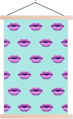 Produktbild von MuchoWow® Textilposter Lippen - Lila - Muster 40x60 cm mit holzfarbenen Rahmen - Poster