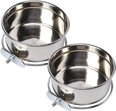 Produktbild von Vögel-Futterspender 2 Stück Vogelnapf, Papageien-Futterspender für Käfig, Papageien-Futterbecher, Vogelfutterspender, Edelstahl für Nymphensittiche, W