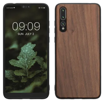 Produktbild von kwmobile Handyhülle für Huawei P20 Pro Hülle Holz - Case mit TPU Bumper - Stoßfestes Hardcase - Schutzhülle Cover in Dunkelbraun