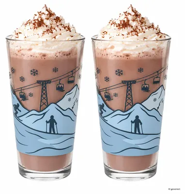 Obrázek produktu pro 2x Sklenice na Latte Macchiato, objem 300 ml, design s lyžařskou tématikou, vhodné do sady
