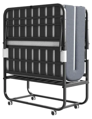Image de Lit pliant 96 x 190, lit d'appoint avec matelas, lit à roulettes robuste, lit mobile pliable, lit d'appoint en mousse à mémoire de forme, lit d'appoint d'urgence à roulettes, lit pliant à structure métallique, lit pliant jusqu'à 130 kg, lit d'appoint étroit, lit d'appoint d'hôtel, lit pliable, lit peu encombrant, lit d'appoint à roulettes, matelas pour lit pliant, lit de camping robuste
