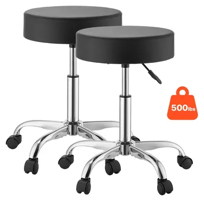 Immagine prodotto di VEVOR, sedia a rotelle da 226,8 kg, sedia da ufficio con ruote in PU, sedia girevole con altezza regolabile, seduta ergonomica in ecopelle con imbottitura spessa, girevole a 360°, ideale per saloni di bellezza, cliniche e studi medici, set da 2