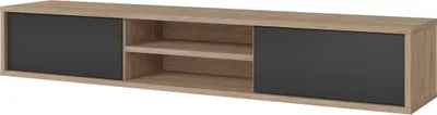 Productafbeelding van TV-meubel 180cm, 2 deuren en 2 vakken collectie MAANUM. Kleur licht eiken en grijs.