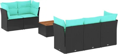 Produktbild von vidaXL 6-tlg. Garten-Sofagarnitur mit Kissen Schwarz Poly Rattan