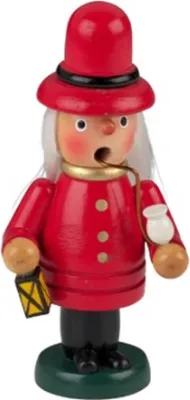 Dies ist ein Räuchermännchen der einen Nachtwächter in roter Uniform darstellt.