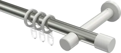 Produktbild von Interdeco Gardinenstange / Vorhangstange Edelstahl-Optik / Weiß, Typ Prestige Santo (Kappe), 20 mm Ø 1-läufig, 600 cm