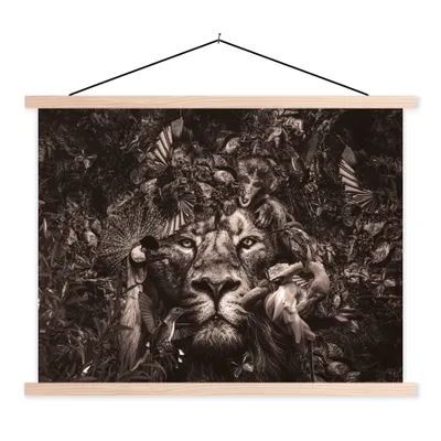 Produktbild von MuchoWow® Textilposter Wilde Tiere - Afrika - Schwarz - Weiß 40x30 cm mit holzfarbenen Rahmen - Bilder