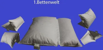A collage of pillows against a blue background.