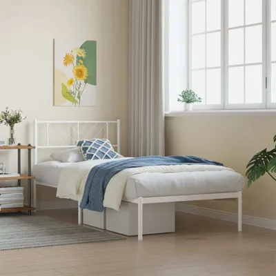 Zdjęcie produktu dla Maison Exclusive – rama łóżka z zagłówkiem, metalowa, biała, 90 x 190 cm