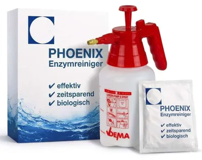 Produktbild von Inkontinenz Reiniger 40g (2L) Enzymreiniger + Drucksprüher 1L Set Granulat-Konzentrat gegen Urinflecken Geruch | PHOENIX
