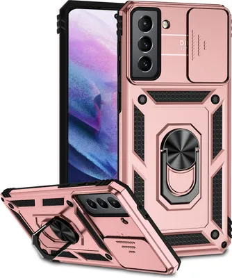 Image de Étui pour Samsung Galaxy S21 Plus 5G étui double couche avec couvercle coulissant pour l'appareil photo et anneau de support Rose