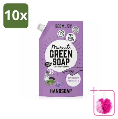 Obrázek produktu pro 10 kusů náplně do mýdla na ruce "Marcel's Green Soap" – levandule a rozmarýn – 500 ml – výhodný balení – 10 kusů