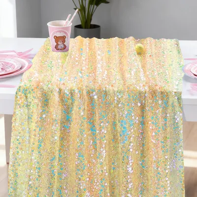 Immagine prodotto di Tovaglia decorativa color champagne con paillettes, 63x300 cm, per decorazioni da festa