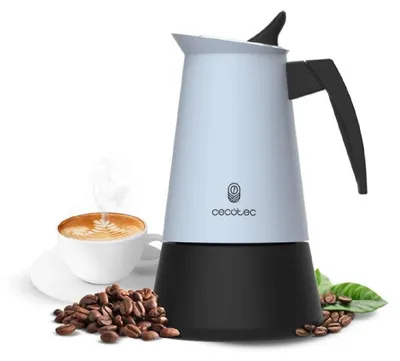 Obrázek produktu pro Italská kávovar Cecotec Piccolina 600 Blue. Objem 300 ml, umožňuje připravit 6 šálků kávy, nerezová ocel, vhodná pro všechny typy varných desek, kvalitní filtr