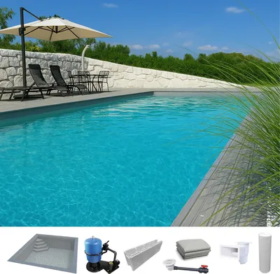 Produktbild von KWAD Styropor Pool Easy mit Ecktreppe links 7 x 3,5 x 1,5 m grau