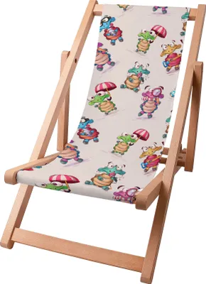 Produktbild von Dreamroots Kinder Liegestuhl klappbar Holz bis zu 130 kg, Sonnenliege klappbar mit 3-stufiger Neigungsregulierung der Rückenlehne, Funny Turtles
