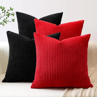 Immagine prodotto di Set di 4 federe per cuscini, 50x50 cm, colore rosso e nero