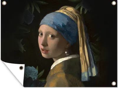 Produktbild von MuchoWow® 120x90 cm Outdoor-Poster Gartendeko Sichtschutz Garten Poster für den Garten  Das Mädchen mit dem Perlenohrring - Johannes Vermeer - Blumen