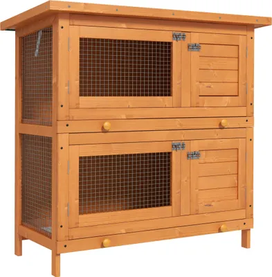 Image de PawHut Clapier à lapin cage à lapin double niveau plateaux coulissants 4 portes verrouillables toit ouvrant 90L x 45l x 90H cm