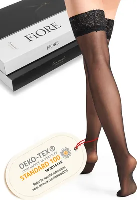 Zdjęcie produktu dla FIORE® pończochy damskie MILENA 20 DEN | eleganckie pończochy samonośne z koronką  | elastyczne | CZARNE , ROZMIAR 4, L