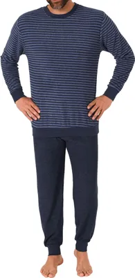 Produktbild von Herren Frottee Schlafanzug mit Bündchen in Streifenoptik - auch in Übergrößen - 212 13 101 ; blau , 60