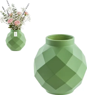 Image de Vase en céramique cuite à la main motif tridimensionnel moderne élégant vert Ø11 H22 cm - décoration élégante, vase spacieux pour vos fleurs,inspiration florale, bouquets de fleurs vivants
