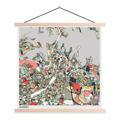 Produktbild von MuchoWow® Textilposter Grundriss - Farben - Abstrakt 60x60 cm mit holzfarbenen Rahmen - Wanddekoration