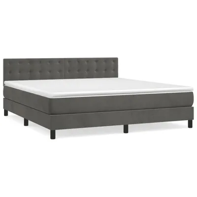 Image de vidaXL Lit boxspring avec matelas gris foncé 160x200 cm velours