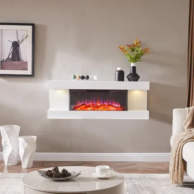 Immagine prodotto di Stufa elettrica da parete, 1800 W, bianca, design moderno, effetto fiamma LED
