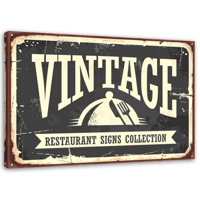 Produktbild von Leinwandbild vintage-restaurant-schild 60x40 cm Feeby grau wandbild bereit zum aufhängen