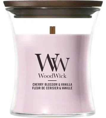 Obrázok produktu pre WoodWick Cherry Blossom & Vanilla, Valec, Ružová, Vanilka, Čerešňový kvet, 1 kusov