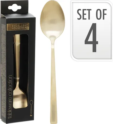 Productafbeelding van Theelepelset, gouden bestekset, satijn, 4-delig, EXCELLENT HOUSEWARE 139767