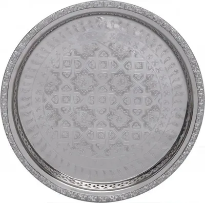 Immagine prodotto di Vassoio orientale rotondo in ottone argentato Nadia | Vassoio da tè marocchino in colore argento | Vassoio decorativo orientale in argento | Decorazione orientale sulla tavola imbandita (Ø 32 cm)