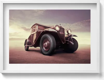 Produktbild von Automobil - Oldtimer– Wandbild mit Rahmen – Gerahmtes Bild  – Wanddekoration – 70x50 cm –  Schwarz Rahmen