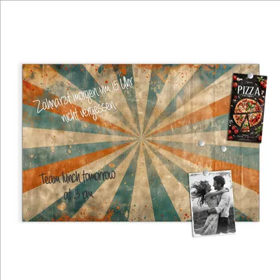 Produktbild von Magnettafel 90x60cm Pinnwand Whiteboard beschreibbar - Retro Strahlen Design