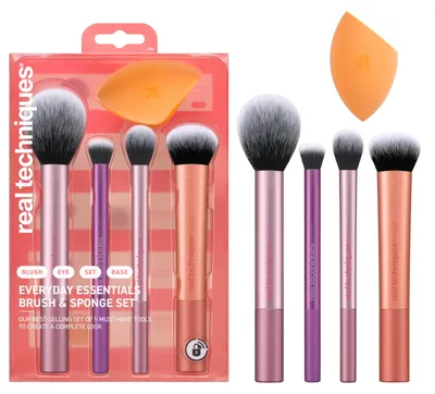 Produktbild von Real Techniques Everyday Essentials Set, Makeup-Bürstenset, Sortiert, Sortiert, Synthetisch, Schwarz, Orange, Rose, Weiß, Frauen