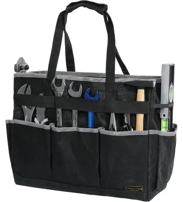 Productafbeelding van Gereedsentas van gewaxt zeildoek met 6 vakken, zwart, 40 x 15 x 29 cm